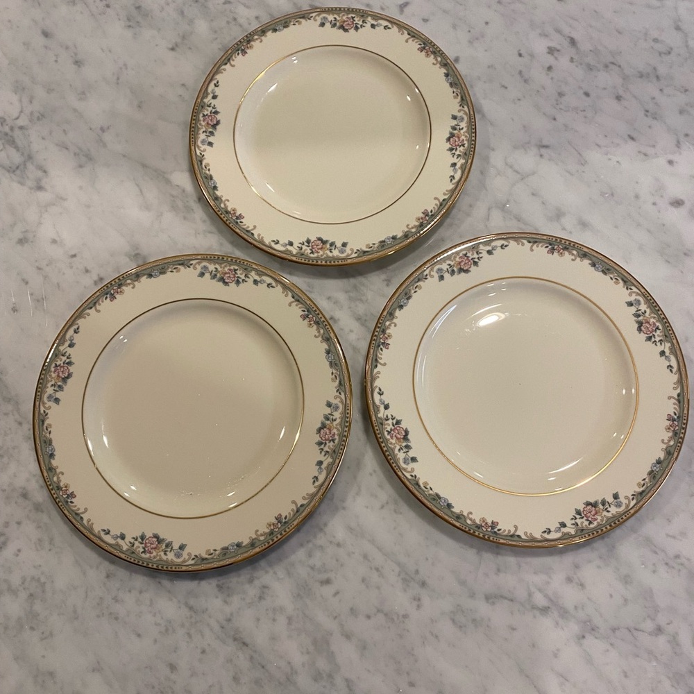 Lenox Sprin Vista Cream and Gold Floral Salad Plates.  Set of 3
